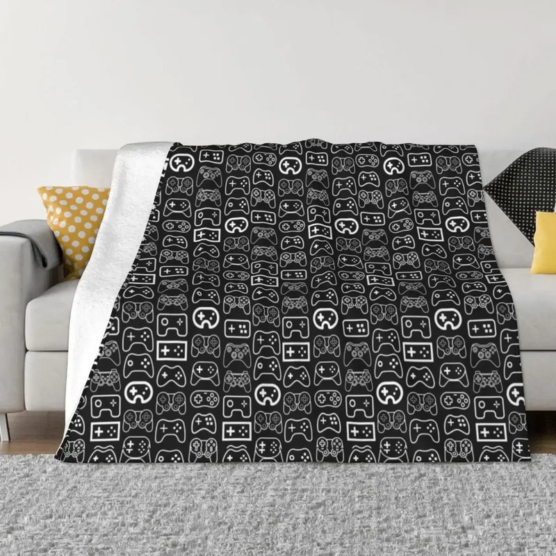 Axyaa White & Black Gaming Controllers Variant Throw Blanket