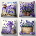 Axyaa Purple Floral Pillowcase Set, 4pcs, 18x18inch Sofa Cushion Cover, Single-Sided Print