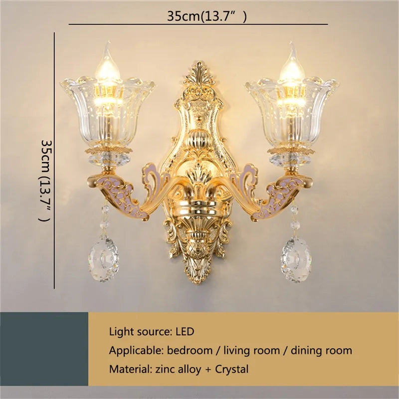 Luxury Gold Crystal Wall Sconce LED Lamp for Home, Bedroom, Living Room by Axyaa