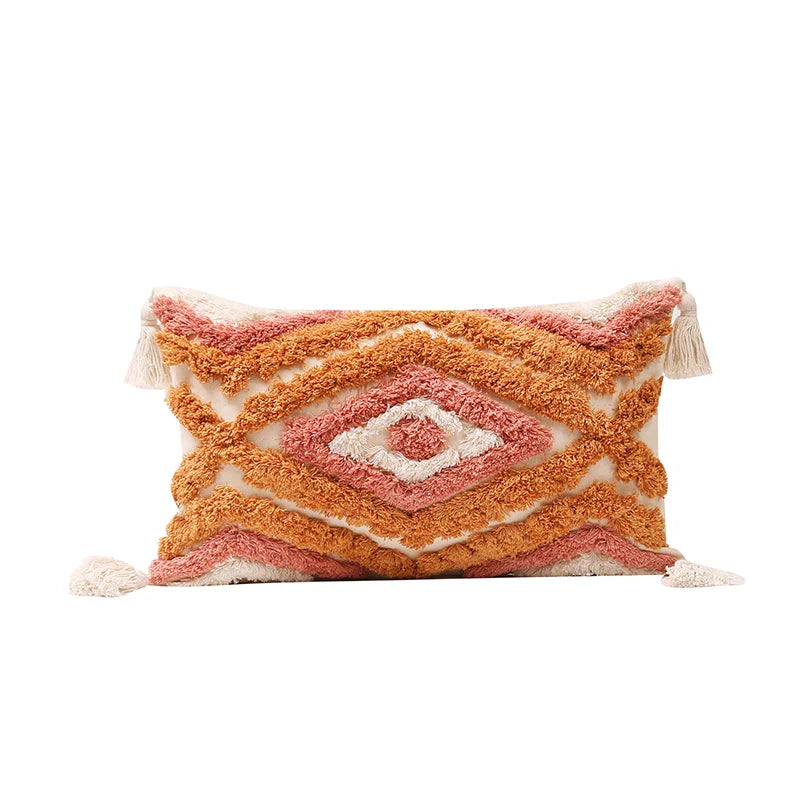 Axyaa Tufted Tassel Boho Cushion Cover in Warm Colors