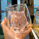 Axyaa Cat Glass Coffee Mug: Double-Walled Milk Cup, Adorable Gift for Breakfast, Juice.
