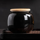 Axyaa Ceramic Tea Jar with Bamboo Lid for Home Storage and Decoration