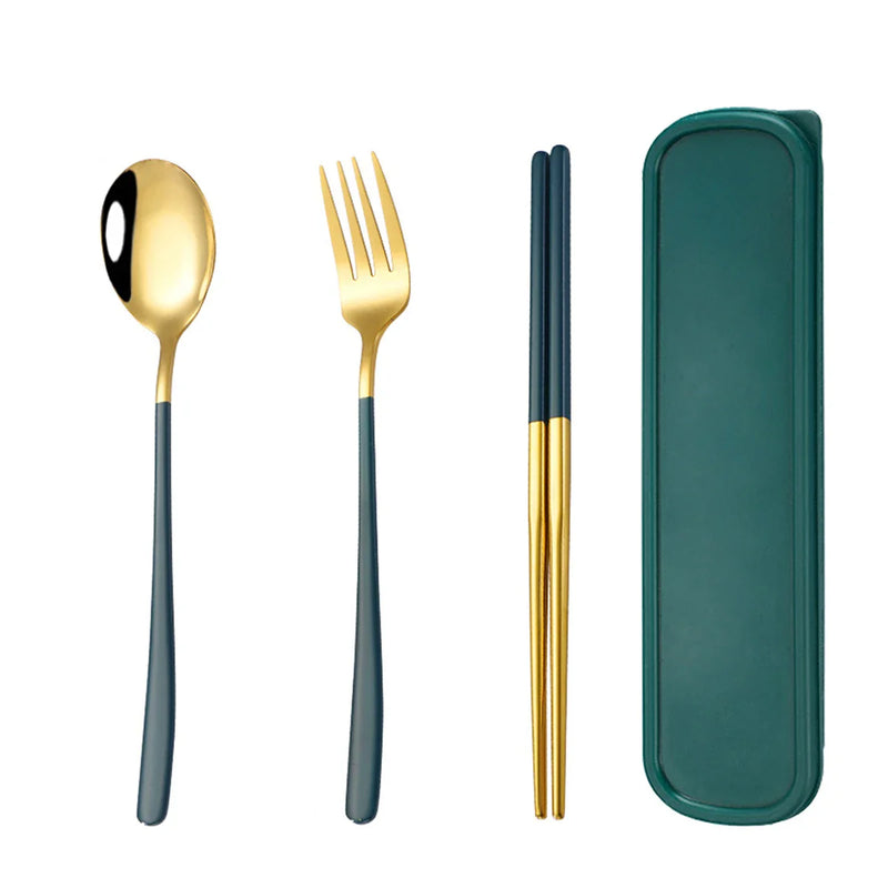 Axyaa 3pc Tableware Set: Fork, Spoon, Chopsticks Dessert Combination