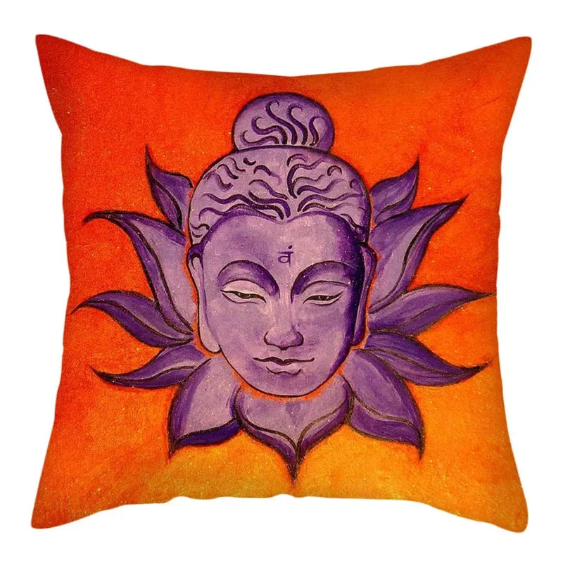 Axyaa Buddha Statue Polyester Cushion Cover for Home Sofa Decor