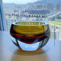 Axyaa Amber Glass Vase: Ice Patterned Decor for Flowers & Table Arrangements