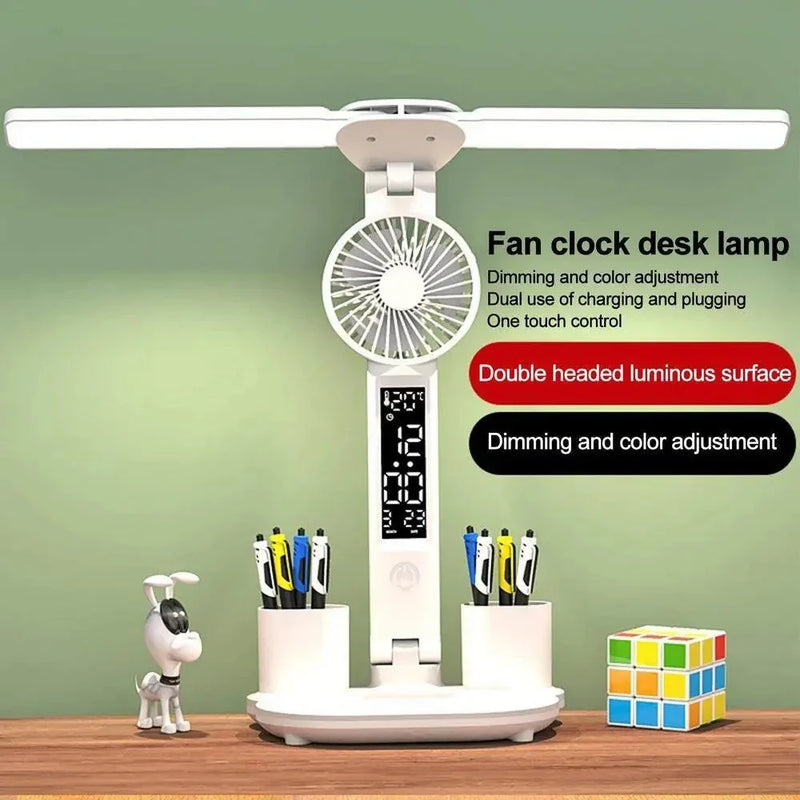 Axya Rechargeable Study Desk Lamp with Fan, Clock Display & LED Reading Light