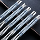 Axyaa Blue & White Porcelain Chopsticks Set - Non-slip Stainless Steel, Round, 10 Pairs