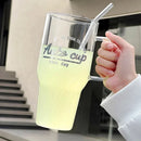 Axyaa 1000ml Glass Cup with Lid and Straw - Aesthetic Drink Bottle