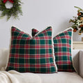 Axyaa Christmas Tartan Plaid Cushion Cover Red Green Ivory 45x45cm 50x50cm