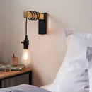 Axyaa Retro Iron Wood Wall Sconce Indoor Lamp -  E27 Bedside Dining Room Switch