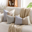 Cream Tan Two Tone Striped Pillow Cover for Home Sofa Couch Living Room by Axyaa