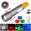 Axya Tactical Flashlight Rechargeable Zoom Torch Red Green UV Light Multifunctional