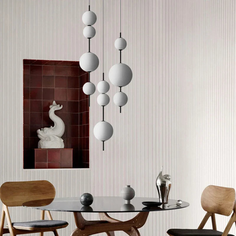 Axyaa White Glass Beads LED Pendant Chandelier - Round Ball Hanging Fixture