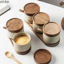 Axya Ceramic Spice Pepper Jar with Wooden Lid, Porcelain Seasoning Storage Bottle