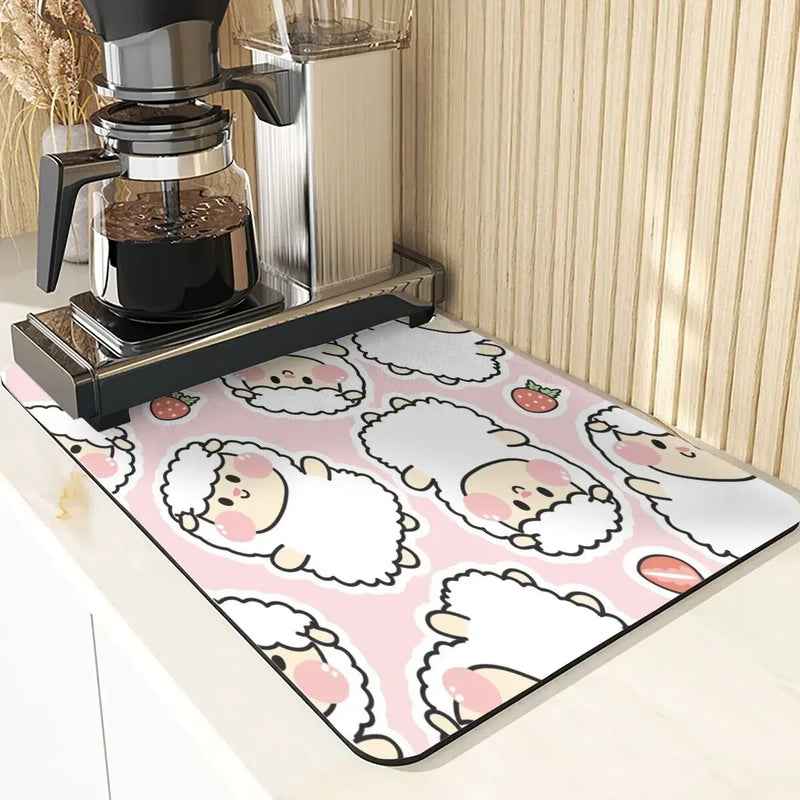 Axyaa Non-Slip Absorbent Kitchen Counter Mat - Cute Animal Design Mats