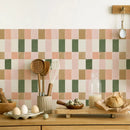 Axyaa Retro Pink&Green Vinyl Tile Backsplash Panel for Kitchen, Bathroom, Stairs