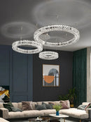 Axyaa Modern K9 Crystals Glass Chandelier, Circle Ring Pendant Lighting for Living Room