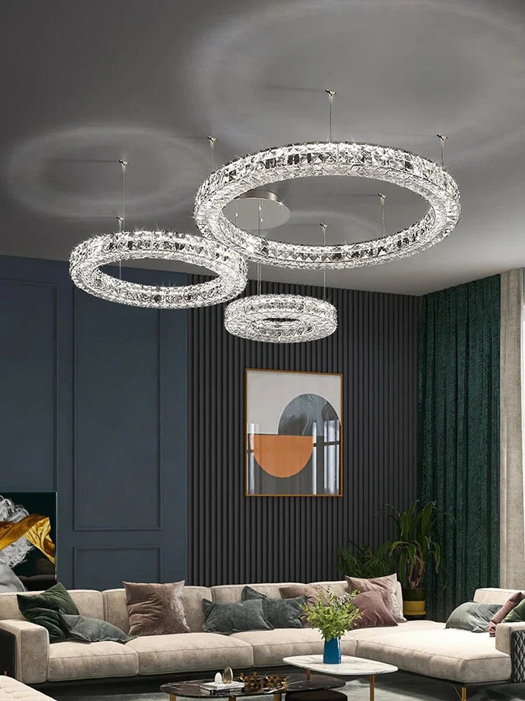 Axyaa Modern K9 Crystals Glass Chandelier, Circle Ring Pendant Lighting for Living Room