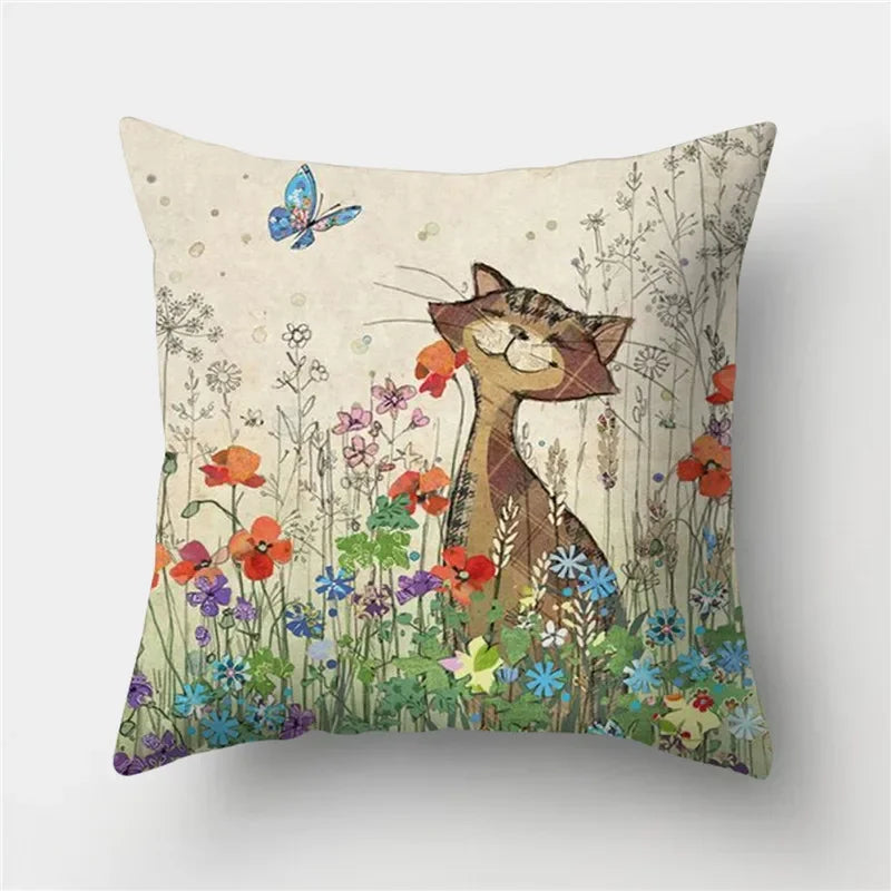 Axyaa Butterfly Cat Animals Design Pillowcase - Nordic Home Decor