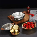 Axyaa Stainless Steel Salad Bowl with Wooden Handle for Children, Outdoor Picnic Tableware