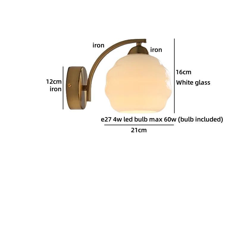 Axyaa Nordic LED Wall Sconce with Switch, Glass Shade, E27 Bulb