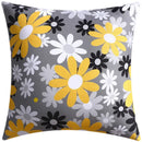 Yellow Grey Flower Pillowcase 45cm Double-Sided Print Cover for Home Decor by Axyaa