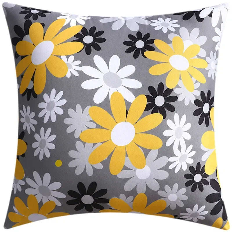 Yellow Grey Flower Pillowcase 45cm Double-Sided Print Cover for Home Decor by Axyaa