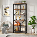 Axyaa Tall Industrial Bookshelf with Open Wood Shelves, Metal Display Storage Shelving
