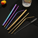 Axyaa Stainless Steel Smoothie Straws - Set of 6 with Cleaning Brush