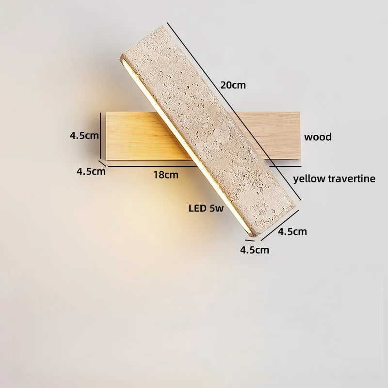 Axyaa LED Wall Light Mirror Stone Wood Wall Art Decor Bedroom Lamp