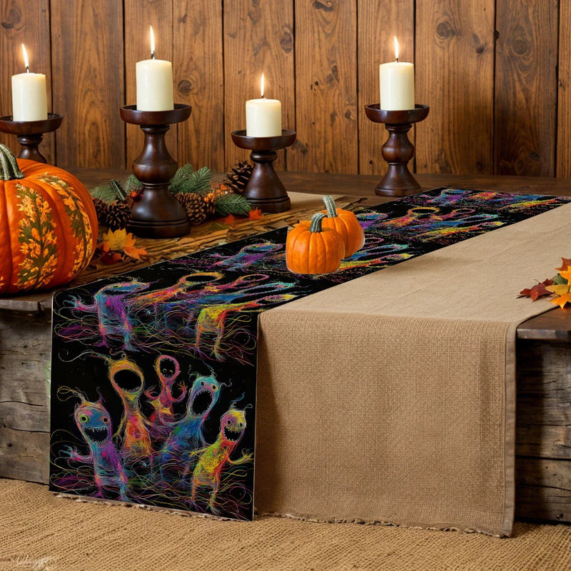 Axyaa Halloween Ghost Lines Table Runner for Home Wedding Decoration