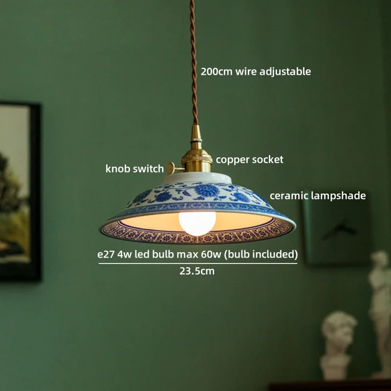 Axyaa White Ceramic Copper LED Pendant Lamp for Bedroom and Dining Table