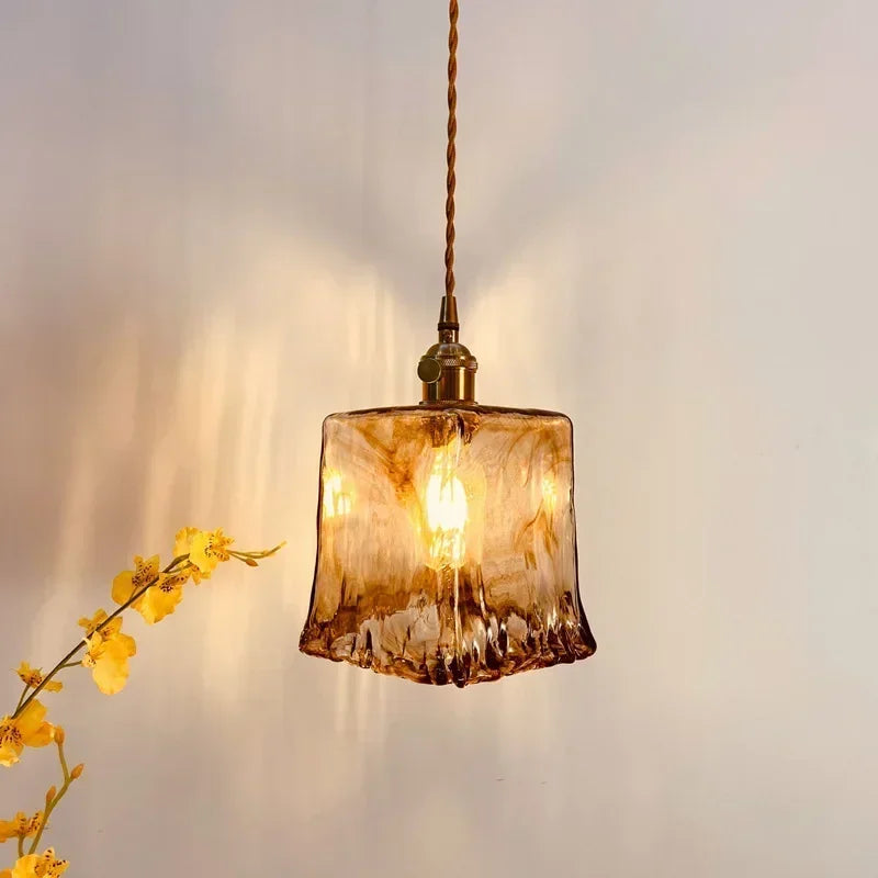 Amber Glass Pendant Lamp LED E27 Hanging Light by Axyaa