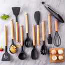 Axyaa Silicone Kitchen Utensils Set with Wooden Handle