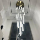 Axyaa Modern Crystal Chandelier for Living Rooms and Dining, LED Staircase Light, Chrome Gold Stainless Steel