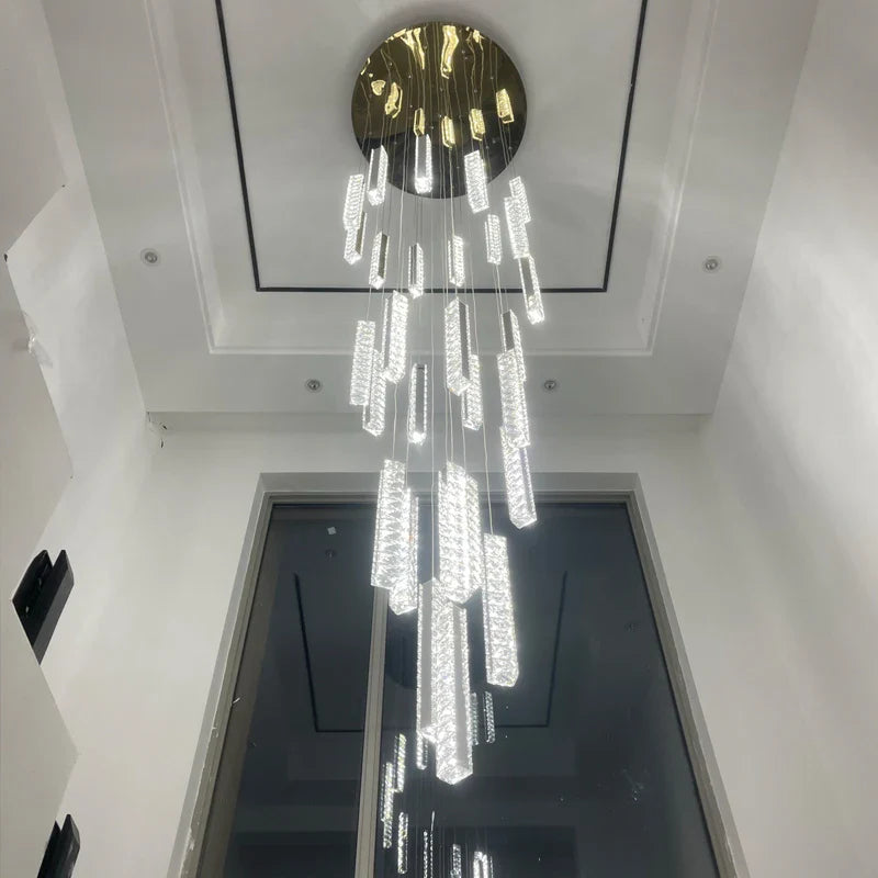 Axyaa Crystal Chandelier: Modern Lighting for Living Room, Dining Table, Cafe, LED Staircase