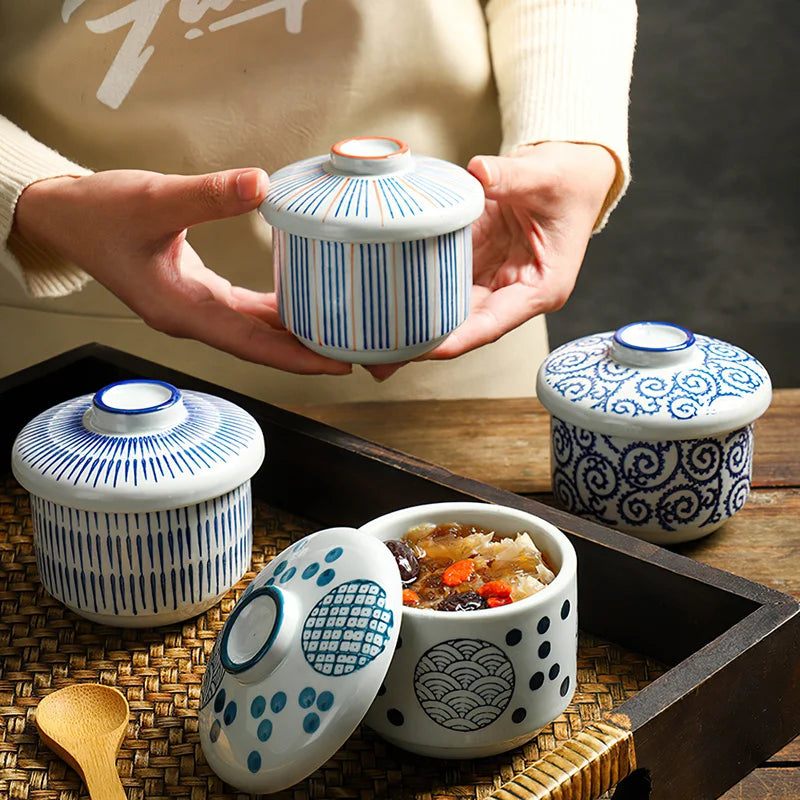 Axya Ceramic Bird's Nest Egg Cup Stew Pot Japanese Dessert Soup Bowl Tableware