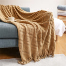 Axyaa Chunky Knit Camel Throw Blanket - Soft Cozy Cable Knitted Blanket with Tassels