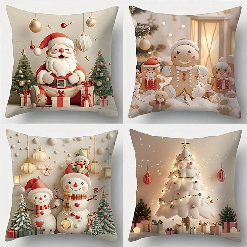Axyaa Christmas Pillow Cover Set for Home Sofa Decor - Santa Claus & Snowman Theme