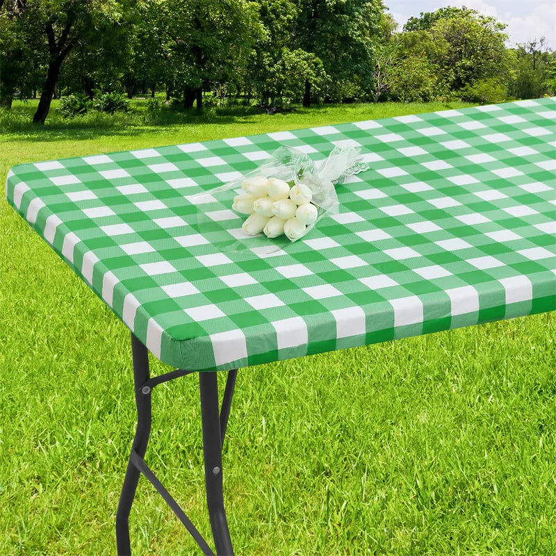 Axyaa Waterproof Stretch Vinyl Rectangle Table Cover for Home Parties and Outdoor Activities