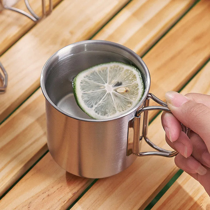 Axyaa Stainless Steel Foldable Beer Mug with Handle for Home, Travel, and Outdoor Picnics