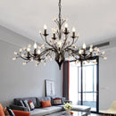 Axyaa Branch Crystal Chandelier: Modern Black Gold Ceiling Lamp for Living Room, E14 Candle Fixture