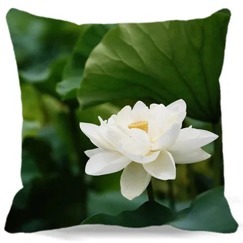 Pink White Lotus Pattern Square Cushion Cover 45X45CM by Axyaa