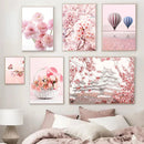 Axyaa Sakura Rose Peony Hot Air Balloon Wall Art Canvas Painting