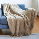 Axyaa Boho Knit Throw Blanket with Tassels | Woven Textured Plaid Chunky Vintage Style