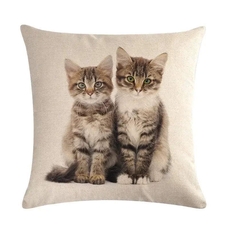 Axyaa Cat Printed Cotton Linen Cushion Cover 45x45cm