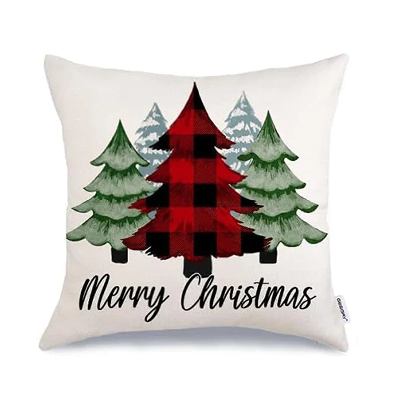 Axyaa Christmas Throw Pillow Covers - Festive Farmhouse Decor with Xmas Trees, Truck & Buffalo Plaid