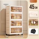 Axyaa 45cm Foldable Plastic Storage Box with Wheels, Multi-Layer Cabinet Organizer