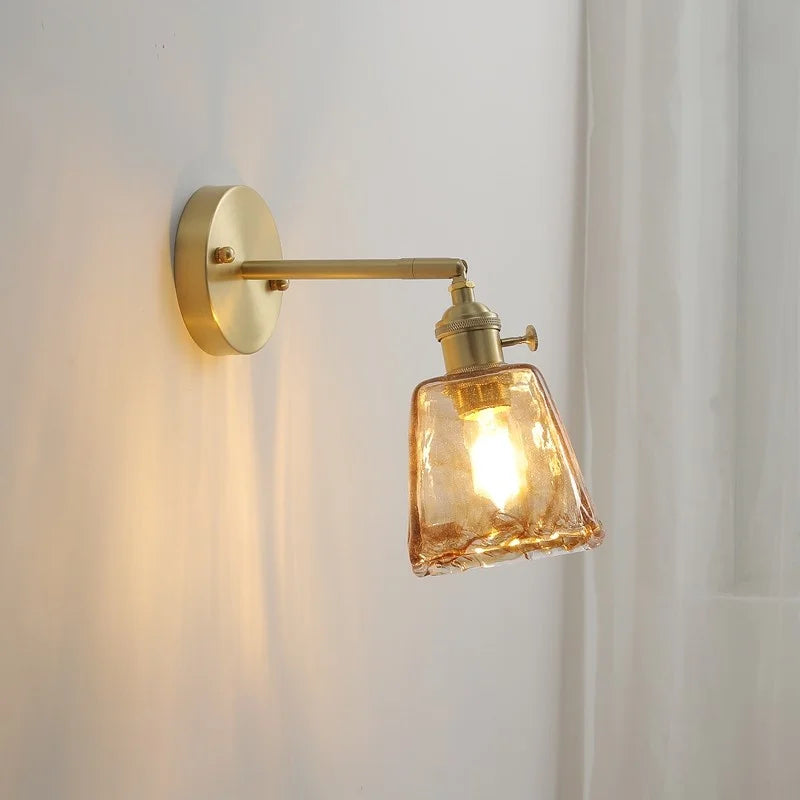 Axyaa Glass Copper LED Wall Lamp with Knob Switch for Modern Home Decor
