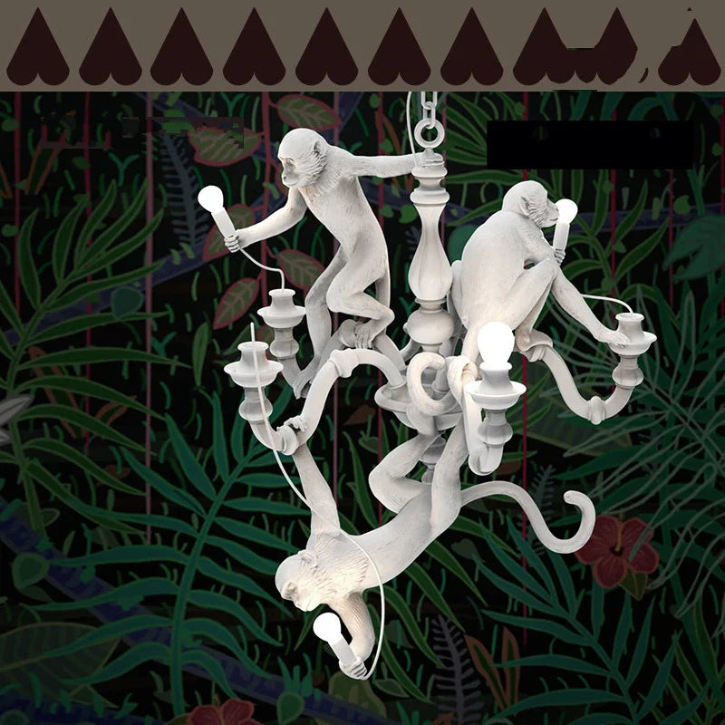 Axyaa Monkey Pendant Chandelier - Resin Animal Hanging Lamp for Unique Living Room Decor